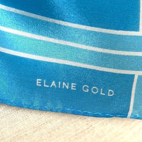 Elaine Gold for Collection XIIX Silk Square Scarf Floral Blue Gold made in Japan - Picture 7 of 9